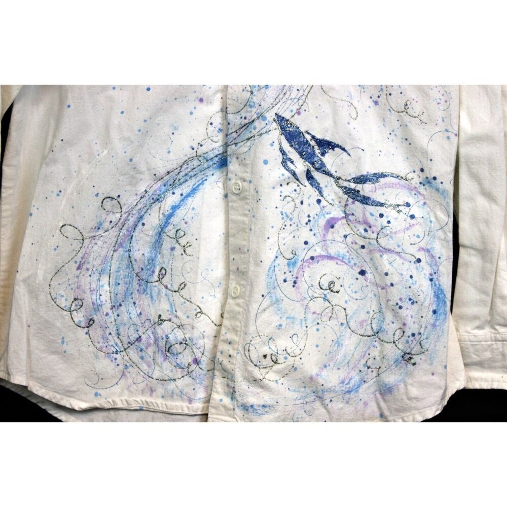 90s Diane St Thomas Hand Painted Shirt Koi Fish Silver Sparkle Splatter Paint - Picture 5 of 14